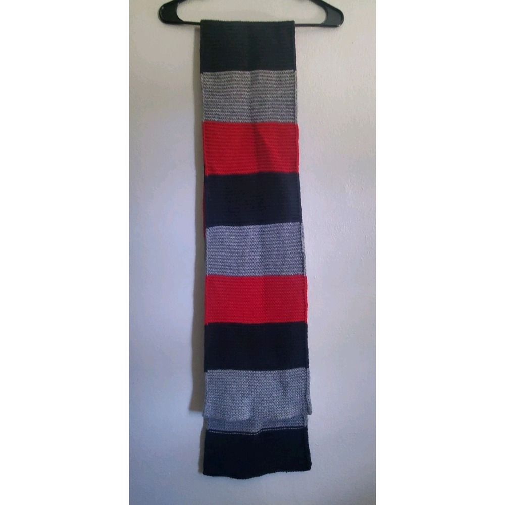 Vintage Gap 100% Lambswool Striped Scarf  72" X 8.5" Red Gray Black
